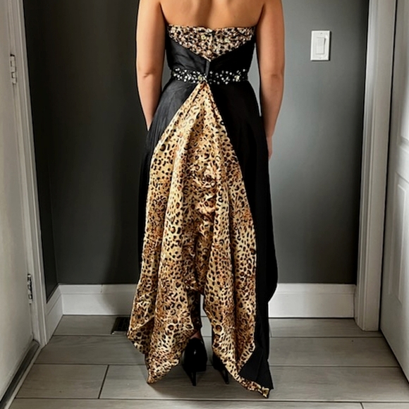 Strapless Black & Leopard Print Formal Dress Size 6 - Picture 3 of 5